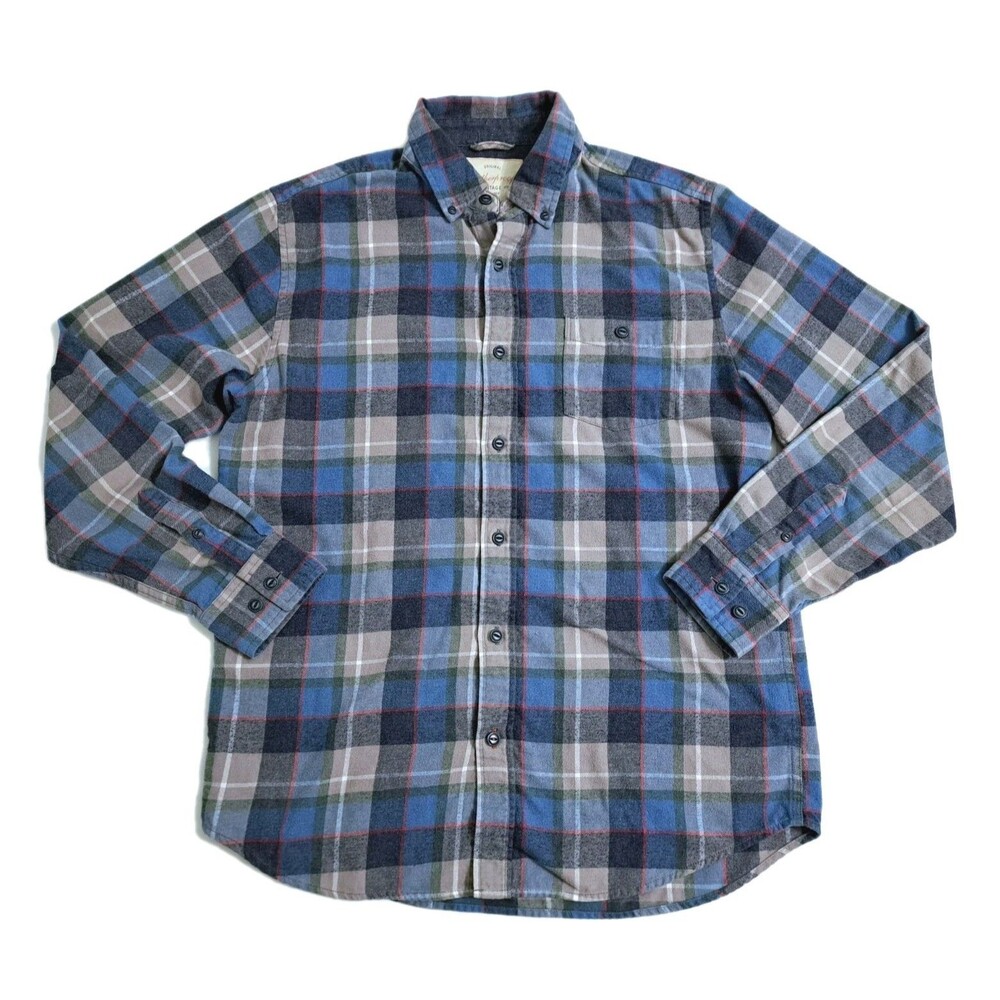 Weatherproof Mens Medium Blue Gray Flannel Shirt Button Up Check Vintage